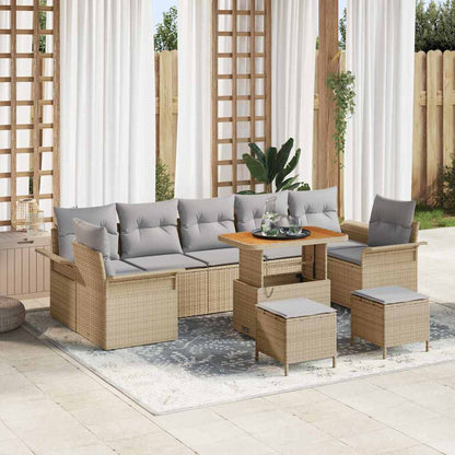 Set Divano da Giardino con cuscino 10 pcs Beige polyrattan | homemem39