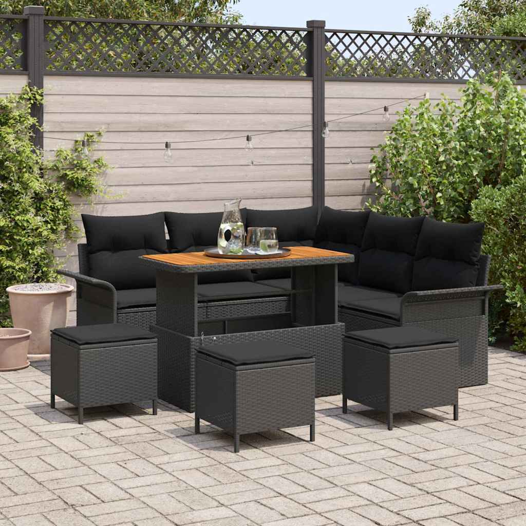 Set Divano da Giardino 9 pcs Nero polyrattan - homemem39