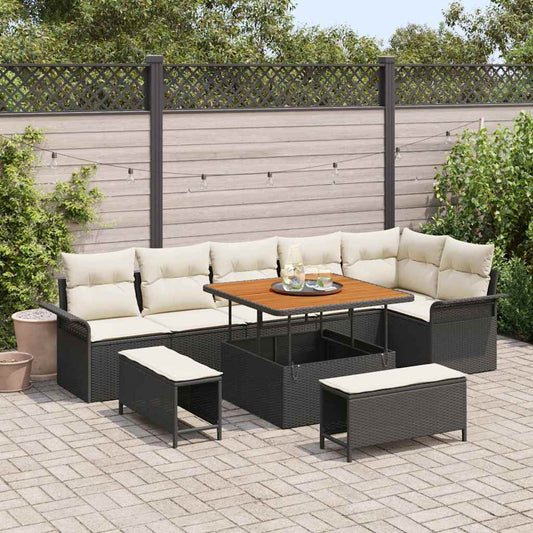 Set Divano da Giardino 9 pcs Nero polyrattan