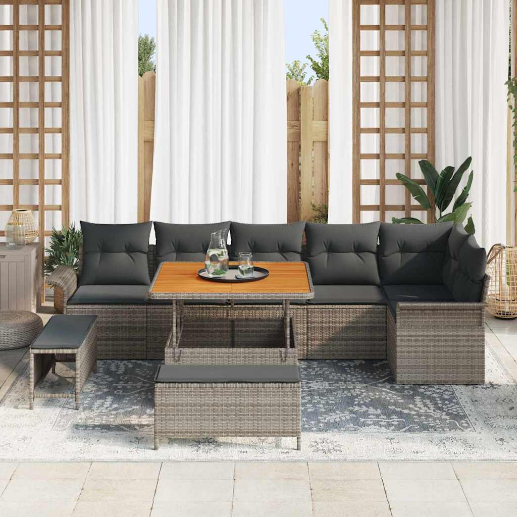 Set Divano da Giardino con cuscino 9 pcs Grigio polyrattan | homemem39