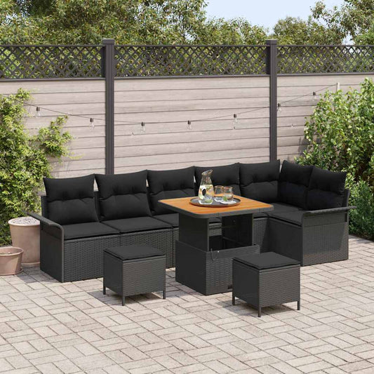 Set Divano da Giardino 9 pcs Nero polyrattan