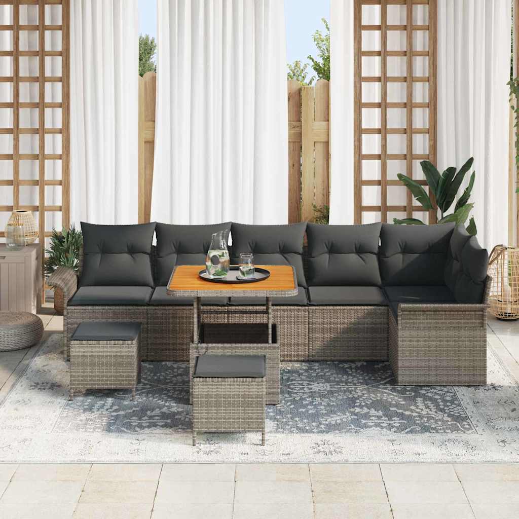 Set Divano da Giardino con cuscino 9 pcs Grigio polyrattan