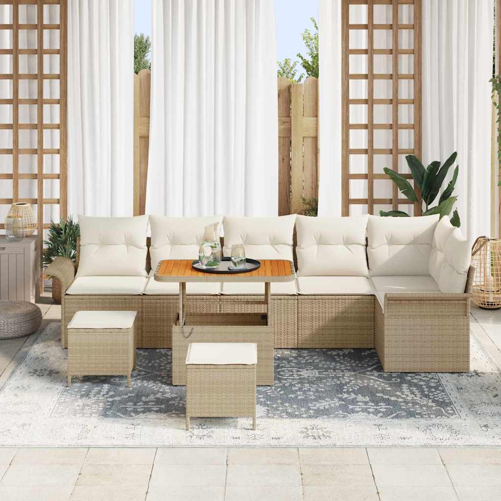 Set Divano da Giardino con cuscino 9 pcs Beige polyrattan | homemem39