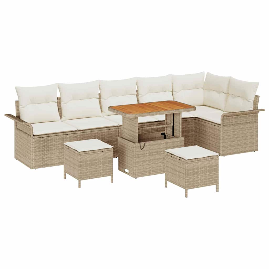 Set Divano da Giardino con cuscino 9 pcs Beige polyrattan | homemem39