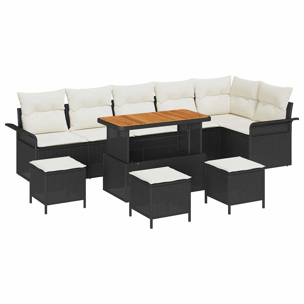Set Divano da Giardino con cuscino 10 pcs Nero polyrattan | homemem39