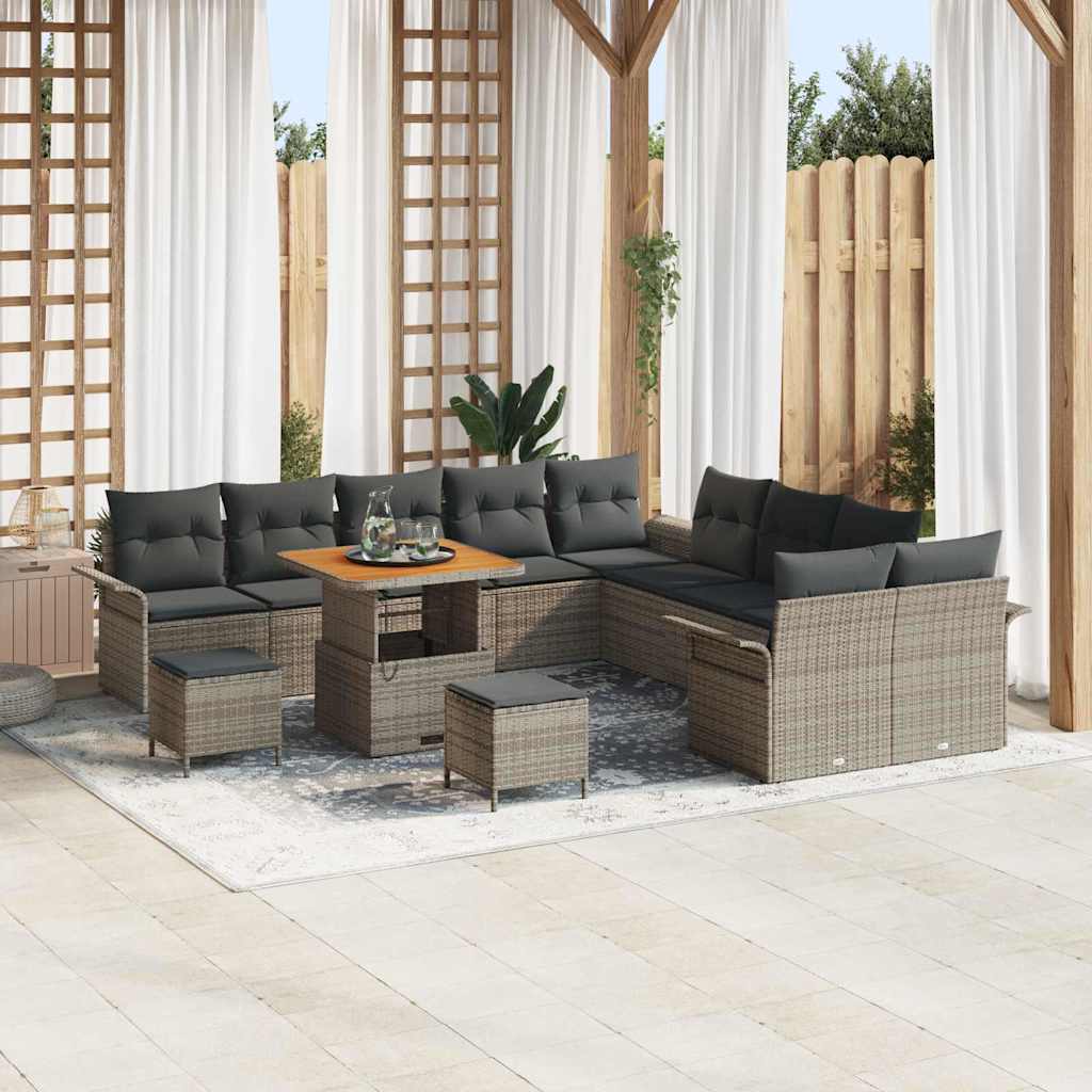 Set Divano da Giardino con cuscino 13 pcs Grigio polyrattan