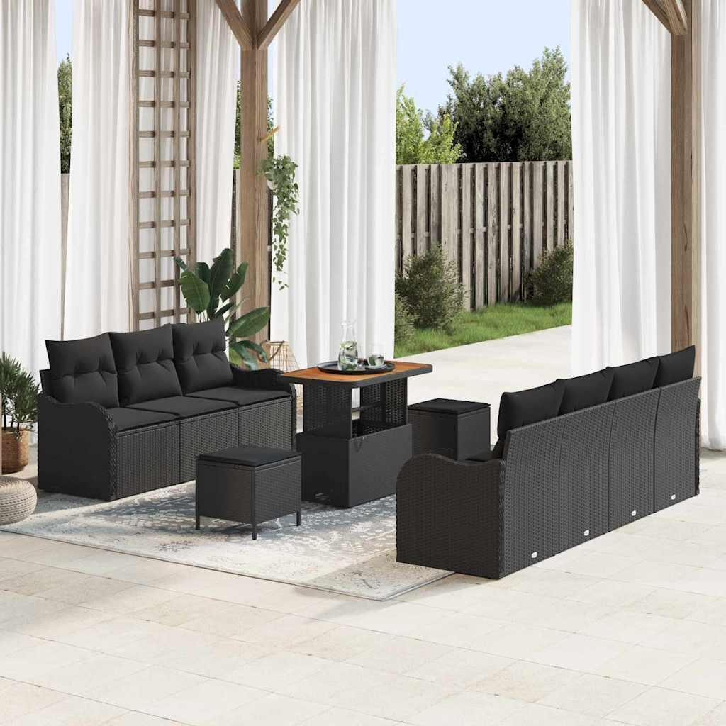 Set Divano da Giardino 10 pcs Nero polyrattan - homemem39