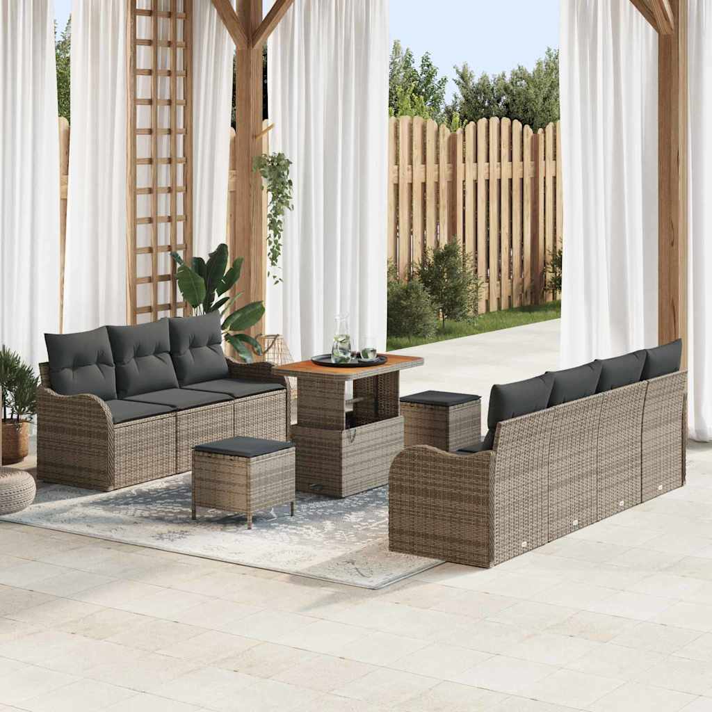 Set Divano da Giardino 10 pcs Grigio polyrattan - homemem39