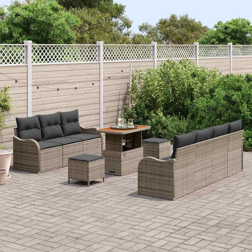 Set Divano da Giardino 10 pcs Grigio polyrattan - homemem39