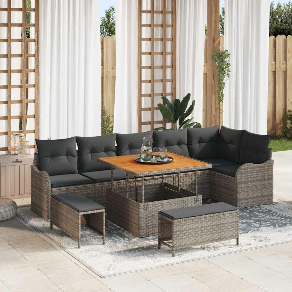 Set Divano da Giardino 9 pcs Grigio polyrattan - homemem39