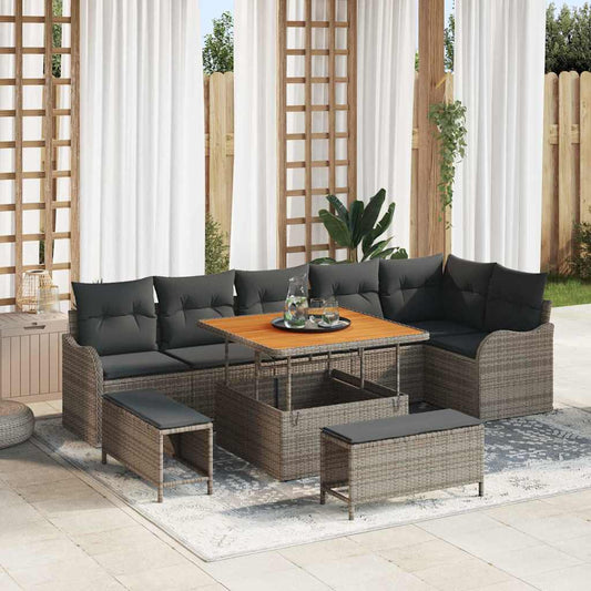 Set Divano da Giardino 9 pcs Grigio polyrattan - homemem39
