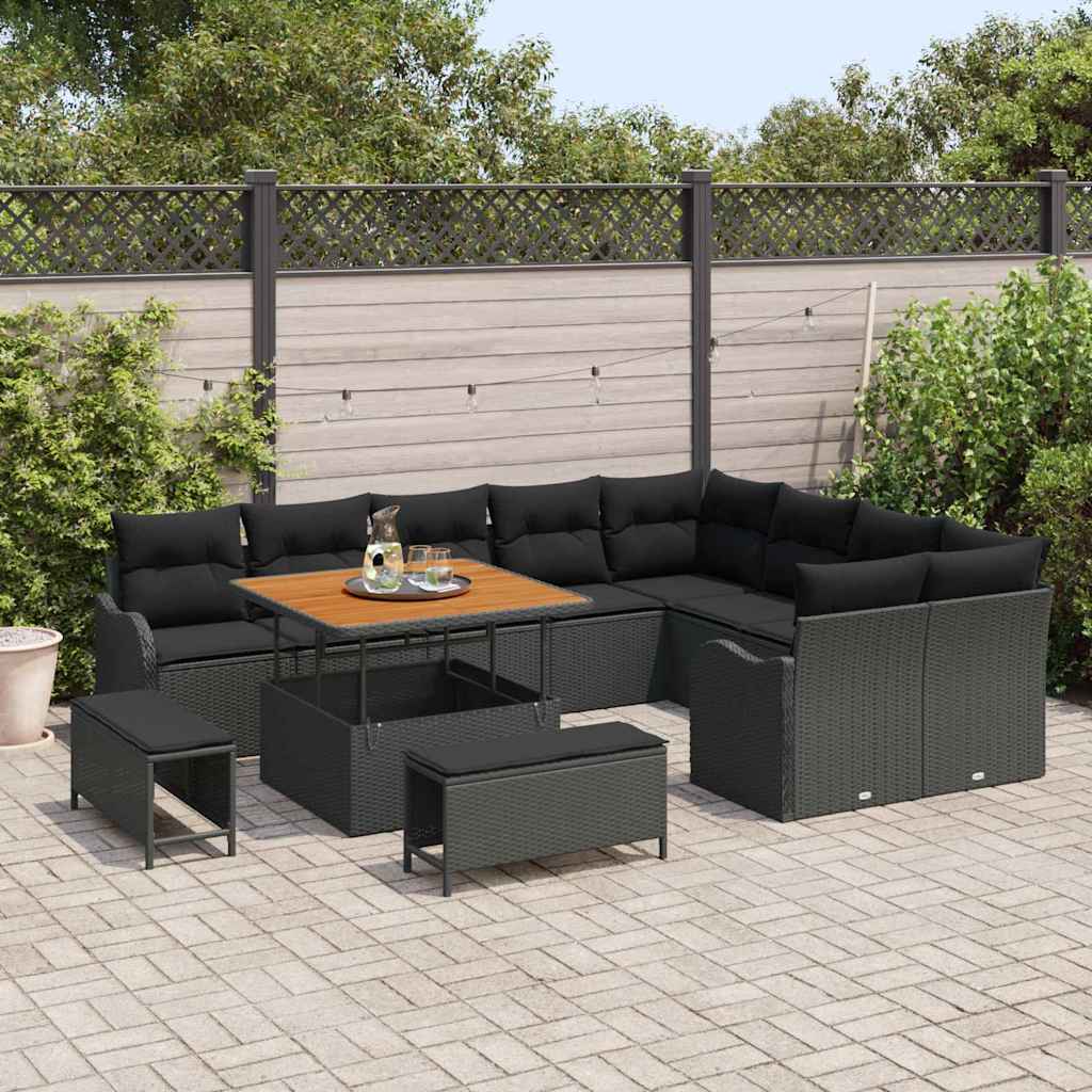 Set Divano da Giardino 12 pcs Nero polyrattan - homemem39
