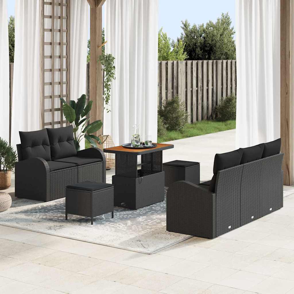 Set Divano da Giardino 8 pcs Nero polyrattan - homemem39