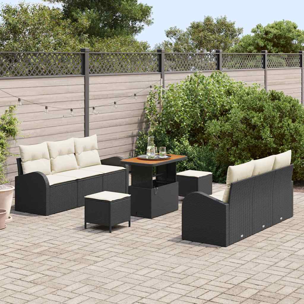Set Divano da Giardino con cuscino 9 pcs Nero Poly Rattan - homemem39
