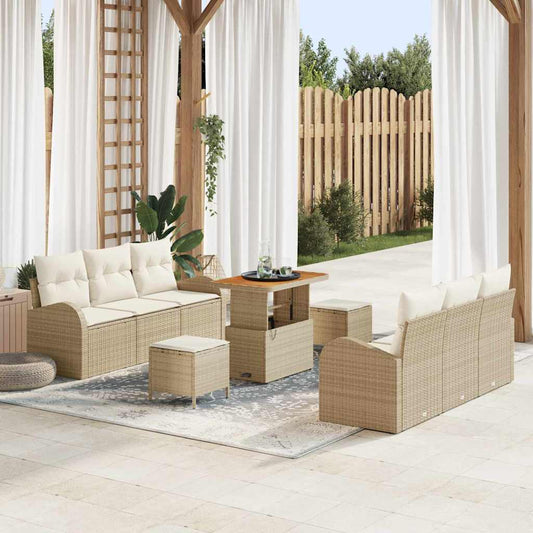 Set Divano da Giardino con cuscino 9 pcs Beige Poly Rattan - homemem39