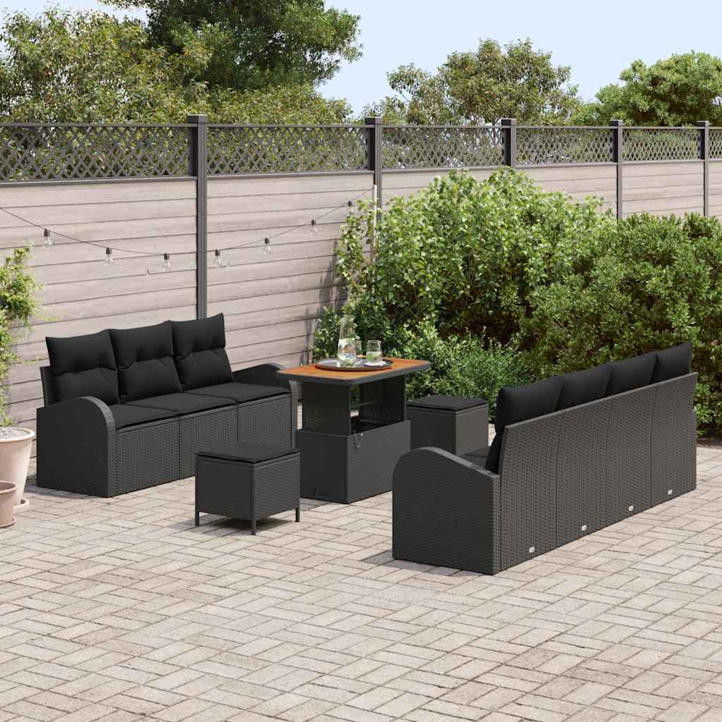 Set Divano da Giardino con cuscino 10 pcs Nero Poly Rattan - homemem39
