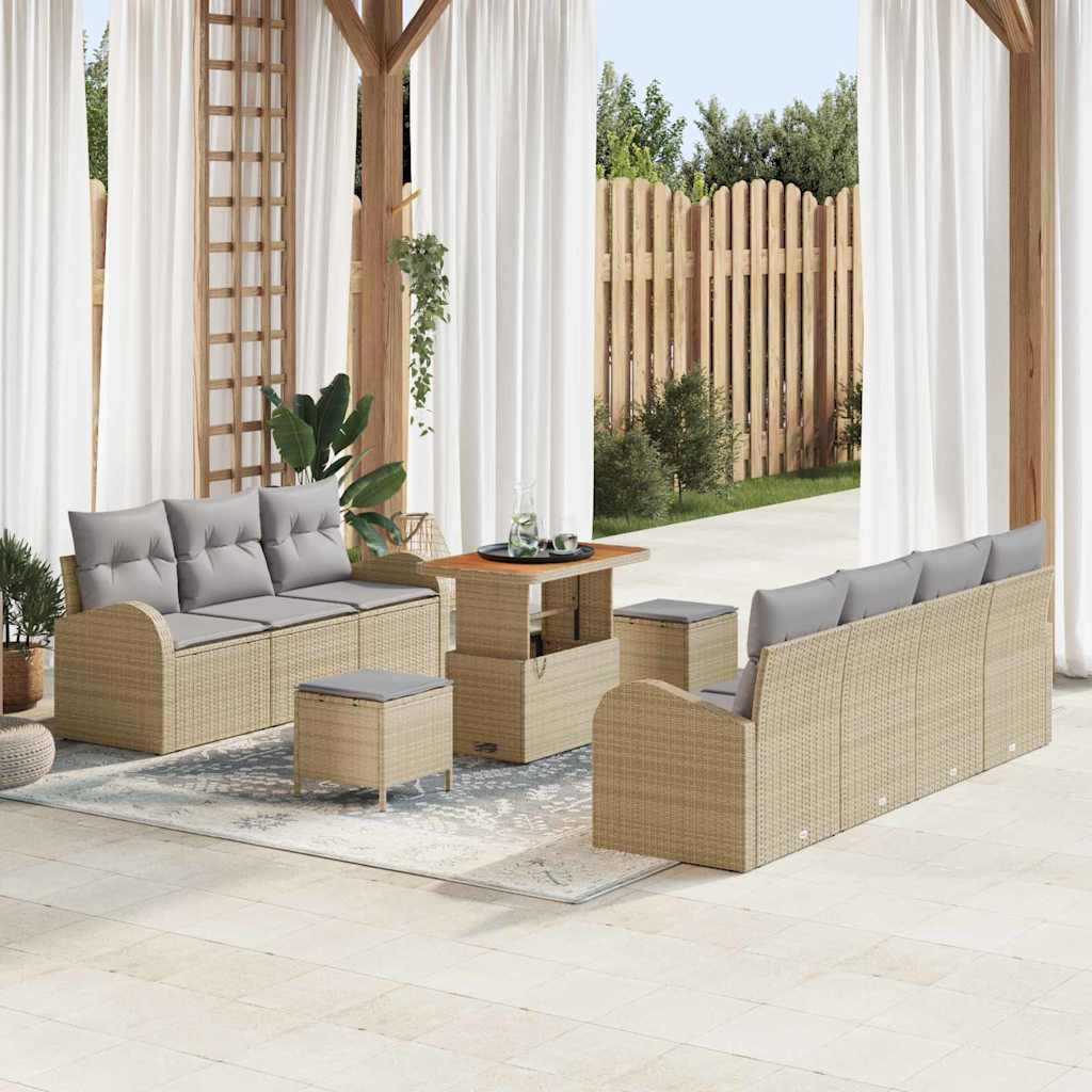 Set Divano da Giardino con cuscino 10 pcs Beige Poly Rattan - homemem39