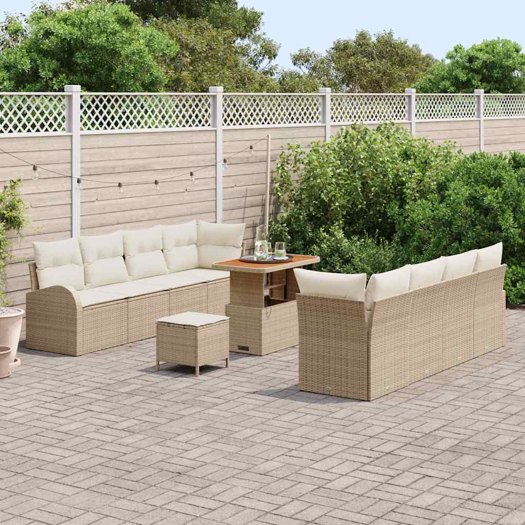 Set Divano da Giardino con cuscino 11 pcs Beige Poly Rattan - homemem39