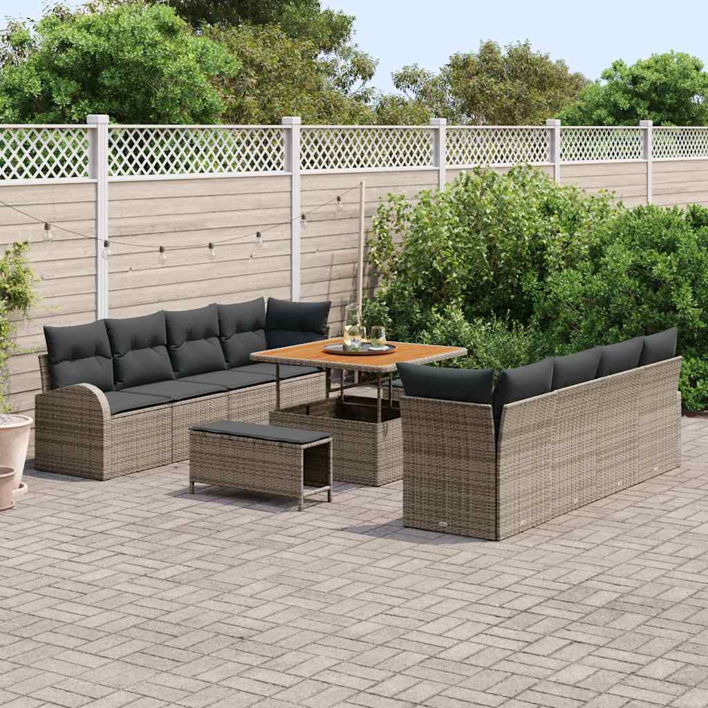 Set Divano da Giardino con cuscino 11 pcs Grigio Poly Rattan - homemem39