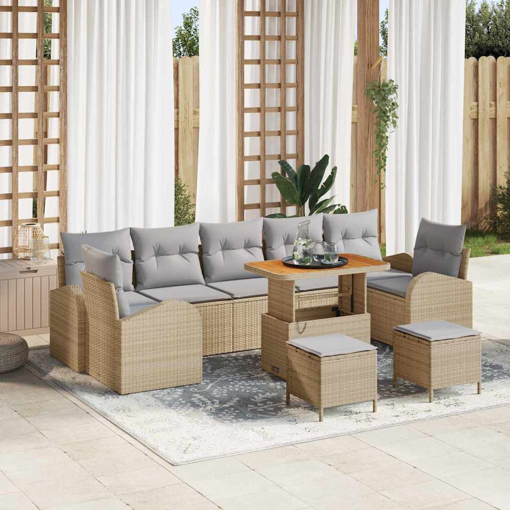 Set Divano da Giardino con cuscino 10 pcs Beige Poly Rattan - homemem39