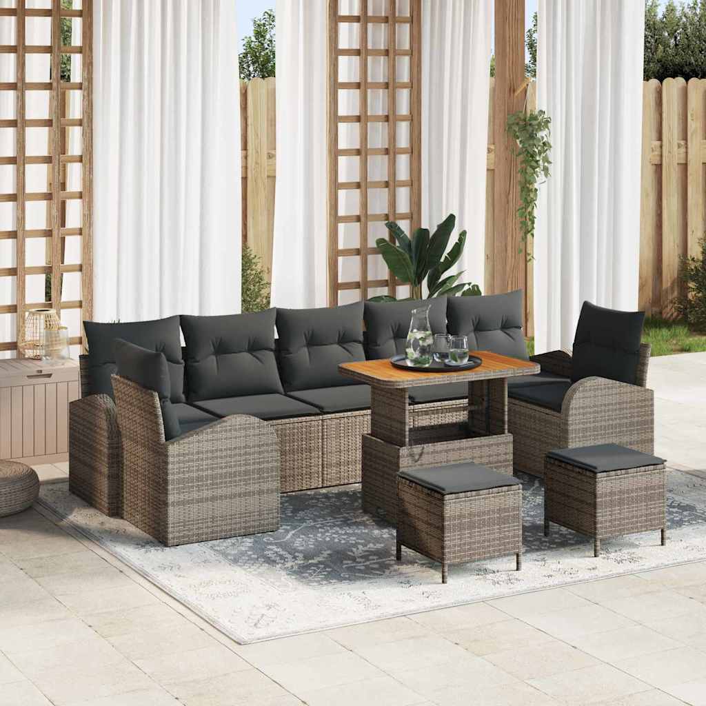 Set Divano da Giardino con cuscino 10 pcs Grigio Poly Rattan - homemem39