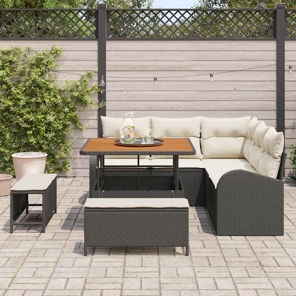 Set Divano da Giardino con cuscino 8 pcs Nero Poly Rattan - homemem39