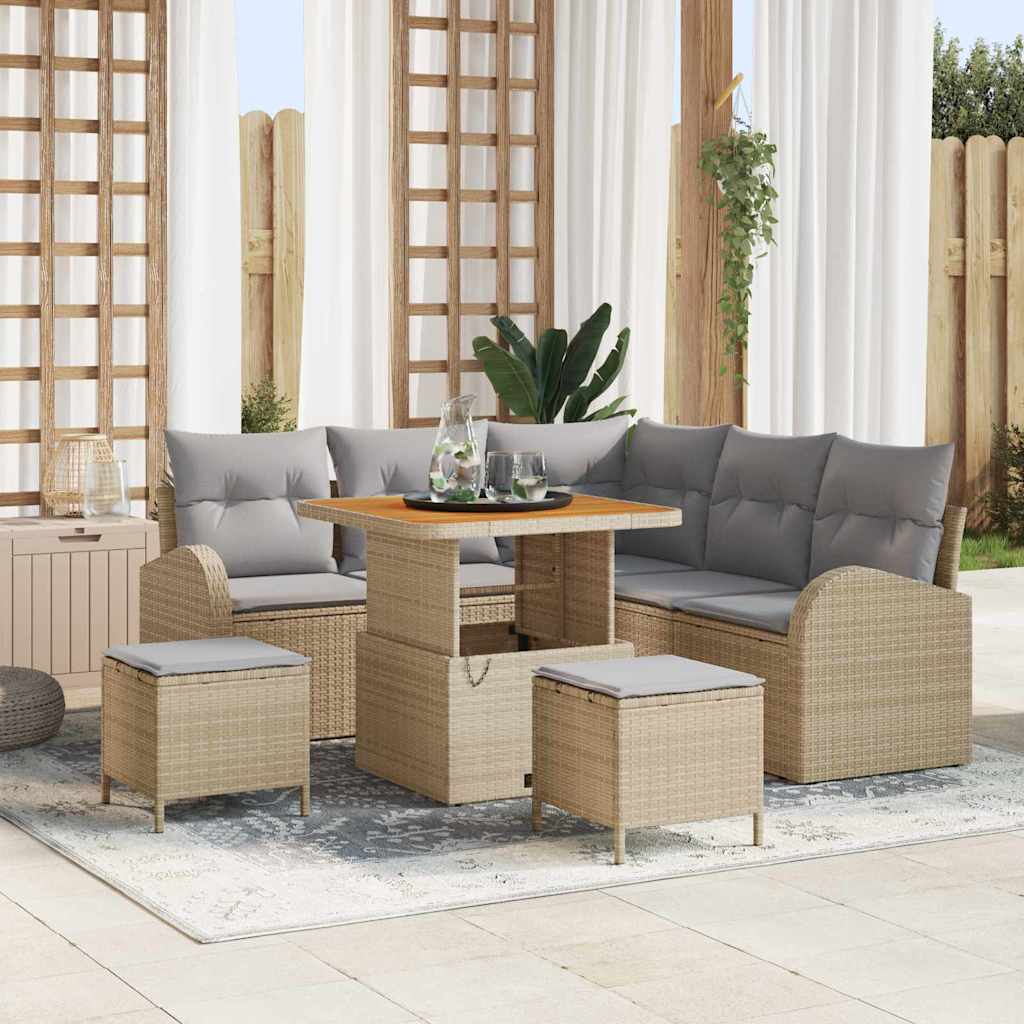 Set Divano da Giardino con cuscino 8 pcs Beige Poly Rattan - homemem39