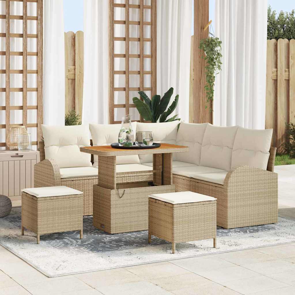 Set Divano da Giardino con cuscino 8 pcs Beige Poly Rattan - homemem39