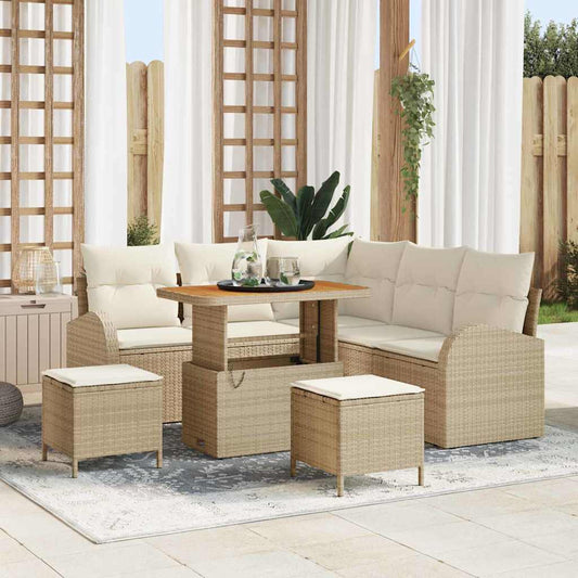 Set Divano da Giardino con cuscino 8 pcs Beige Poly Rattan - homemem39