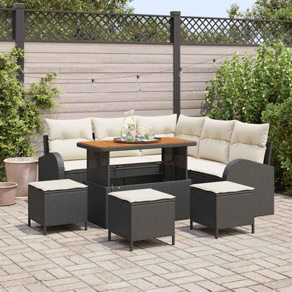 Set Divano da Giardino con cuscino 9 pcs Nero Poly Rattan - homemem39