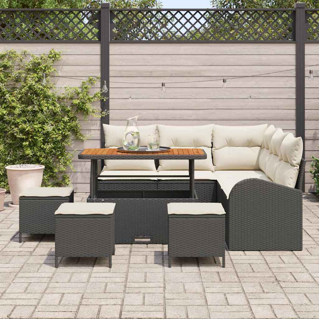 Set Divano da Giardino con cuscino 9 pcs Nero Poly Rattan - homemem39