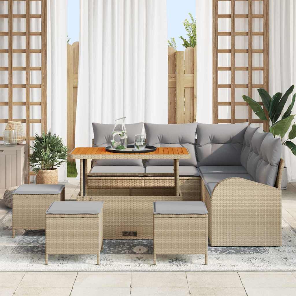 Set Divano da Giardino con cuscino 9 pcs Beige Poly Rattan - homemem39