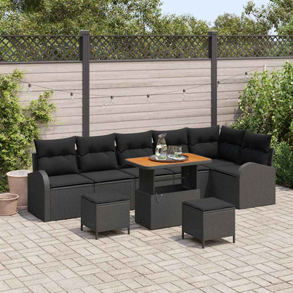 Set Divano da Giardino con cuscino 9 pcs Nero Poly Rattan - homemem39