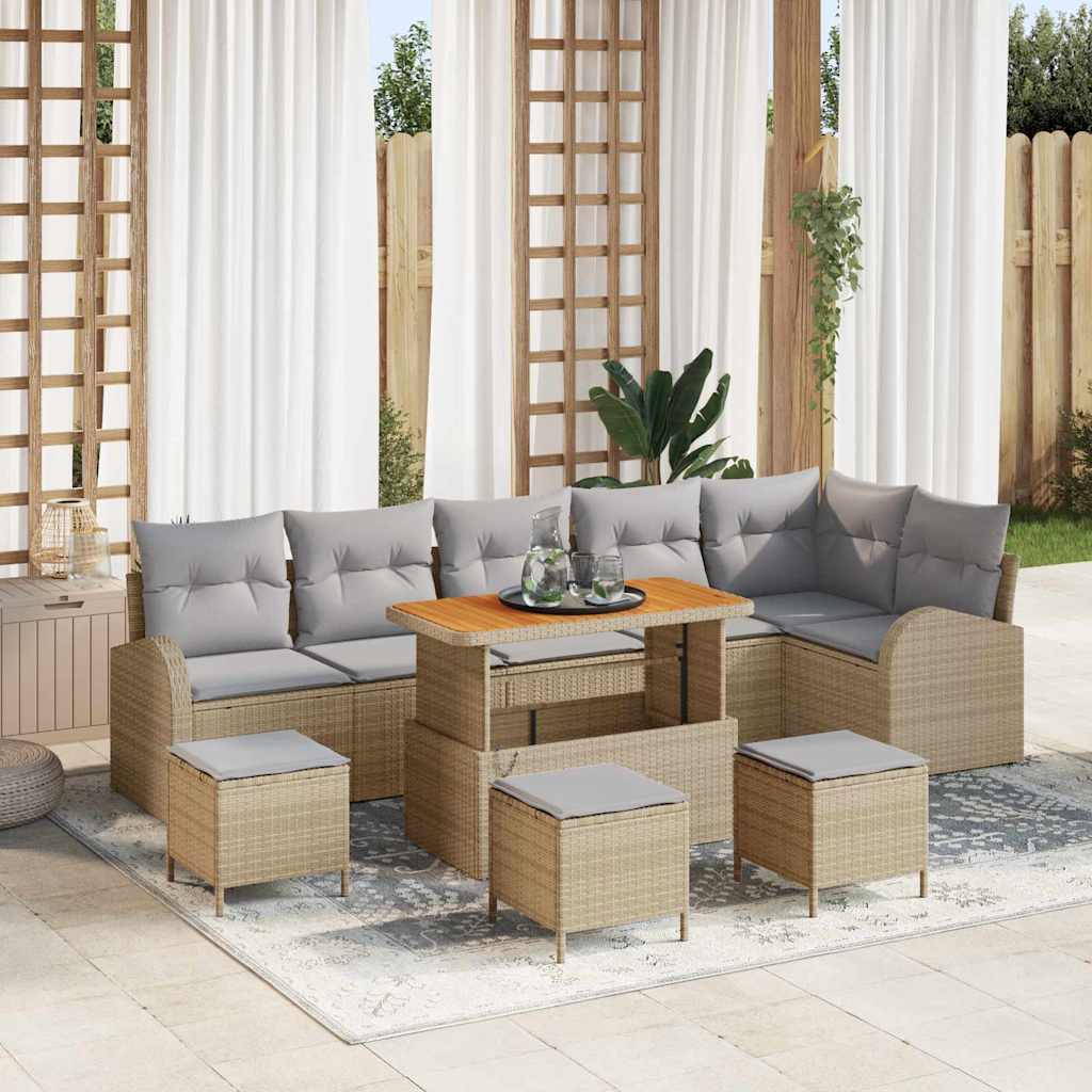 Set Divano da Giardino con cuscino 10 pcs Beige Poly Rattan - homemem39
