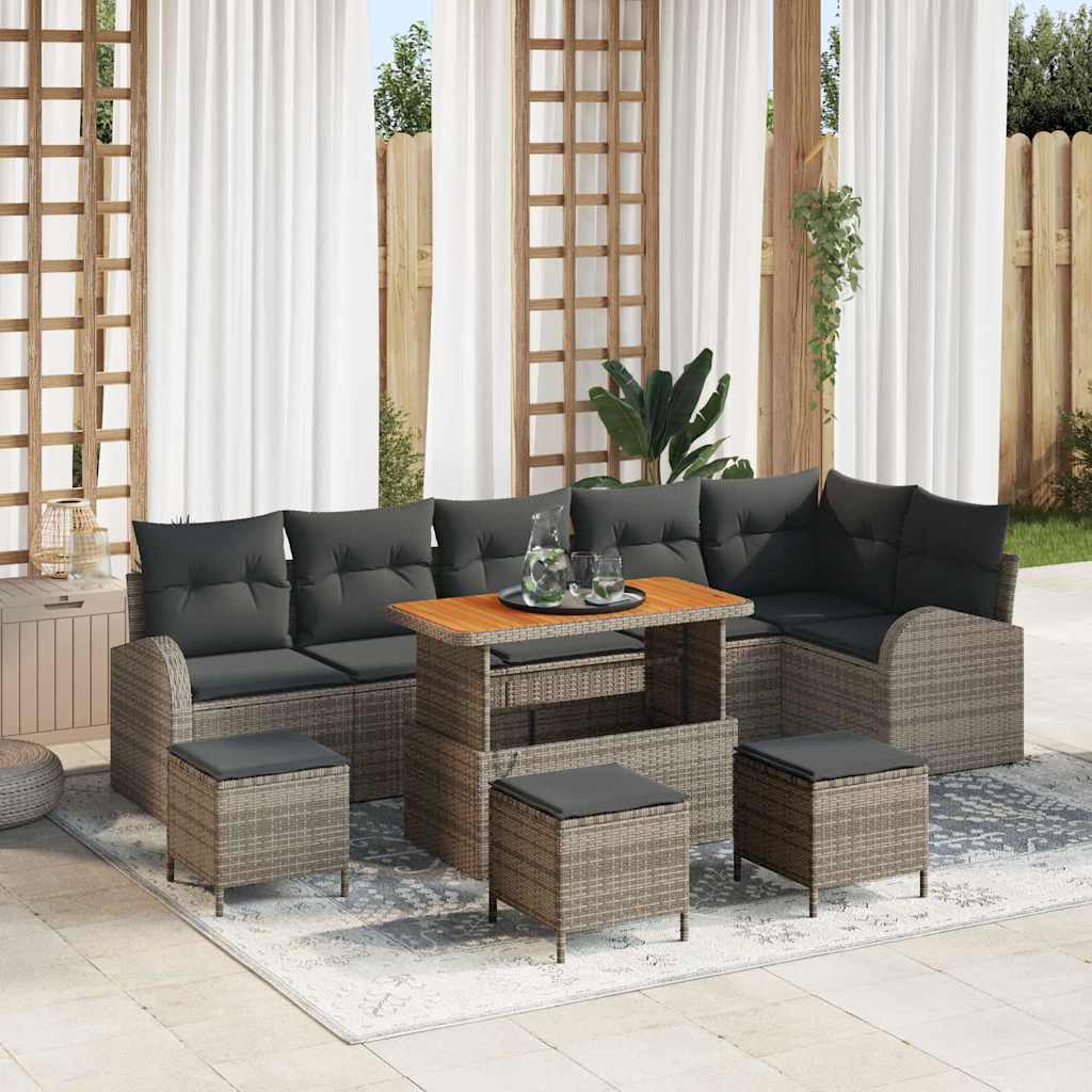 Set Divano da Giardino con cuscino 10 pcs Grigio Poly Rattan - homemem39
