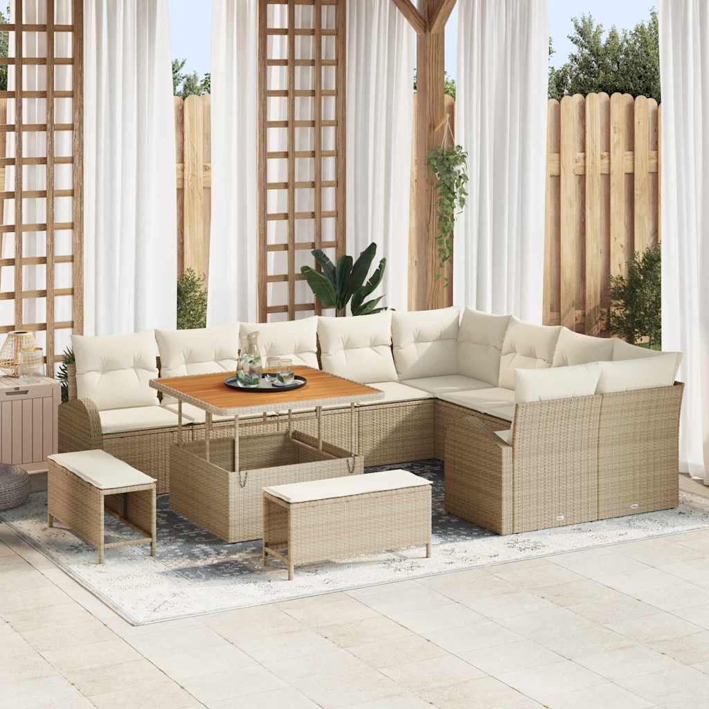 Set Divano da Giardino con cuscino 12 pcs Beige Poly Rattan - homemem39