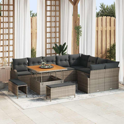 Set Divano da Giardino con cuscino 12 pcs Grigio Poly Rattan - homemem39