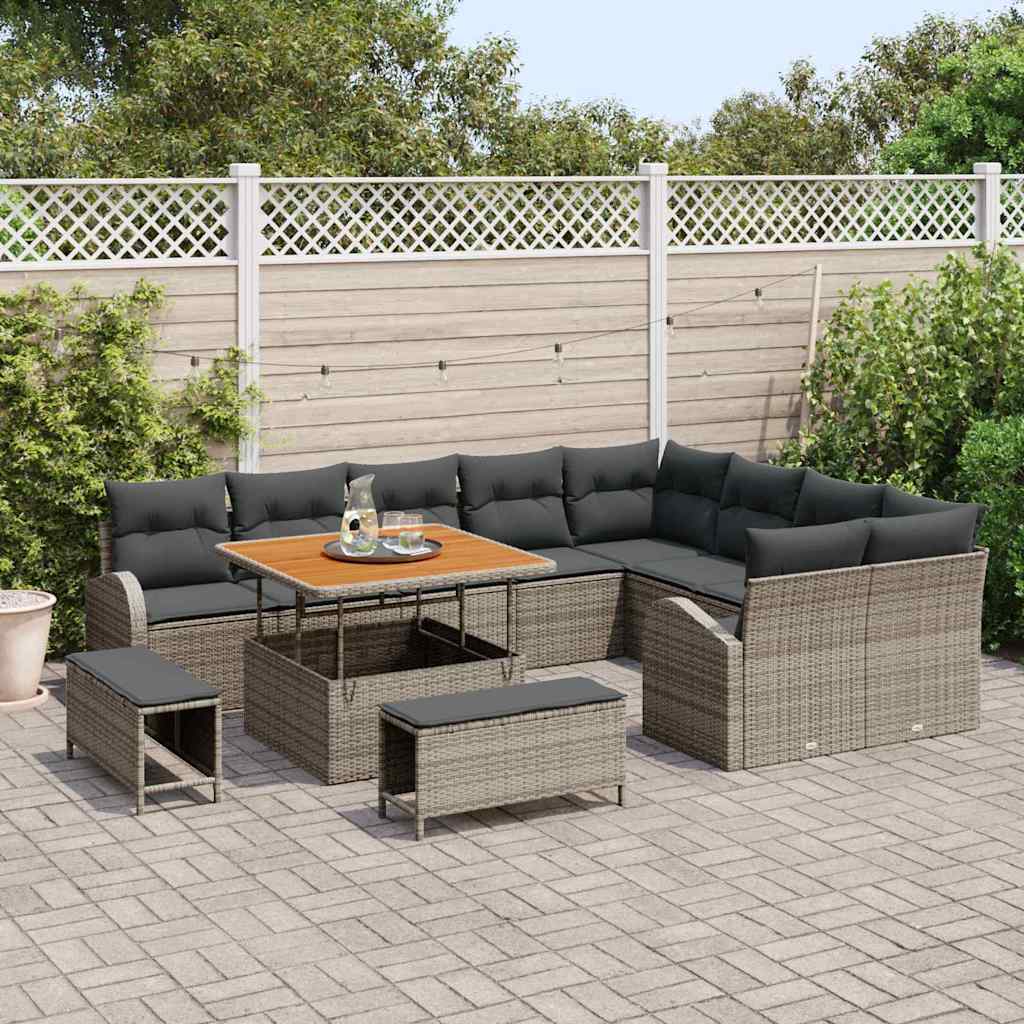 Set Divano da Giardino con cuscino 12 pcs Grigio Poly Rattan - homemem39
