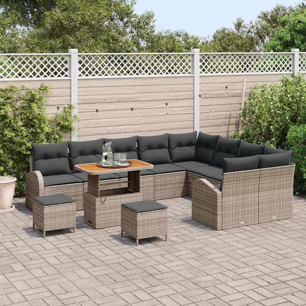 Set Divano da Giardino con cuscino 12 pcs Grigio Poly Rattan - homemem39
