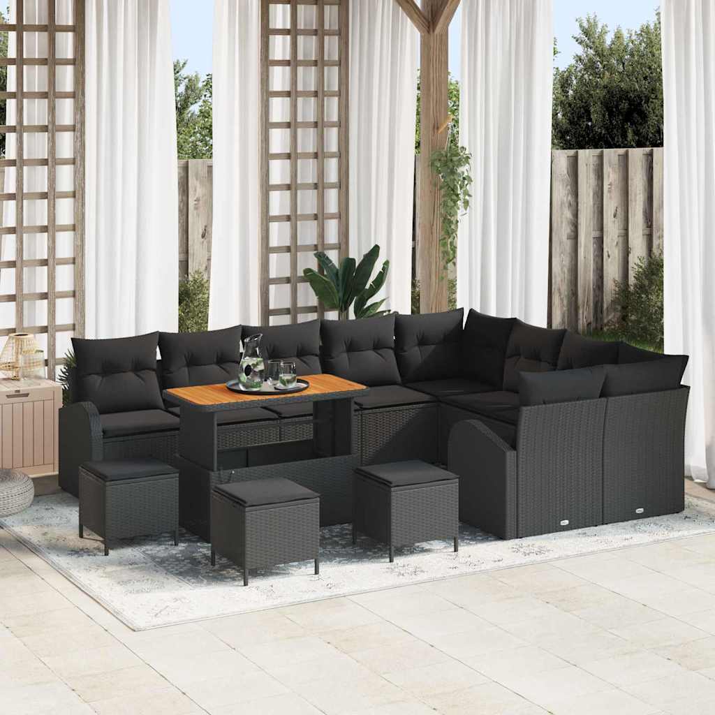 Set Divano da Giardino con cuscino 13 pcs Nero Poly Rattan - homemem39
