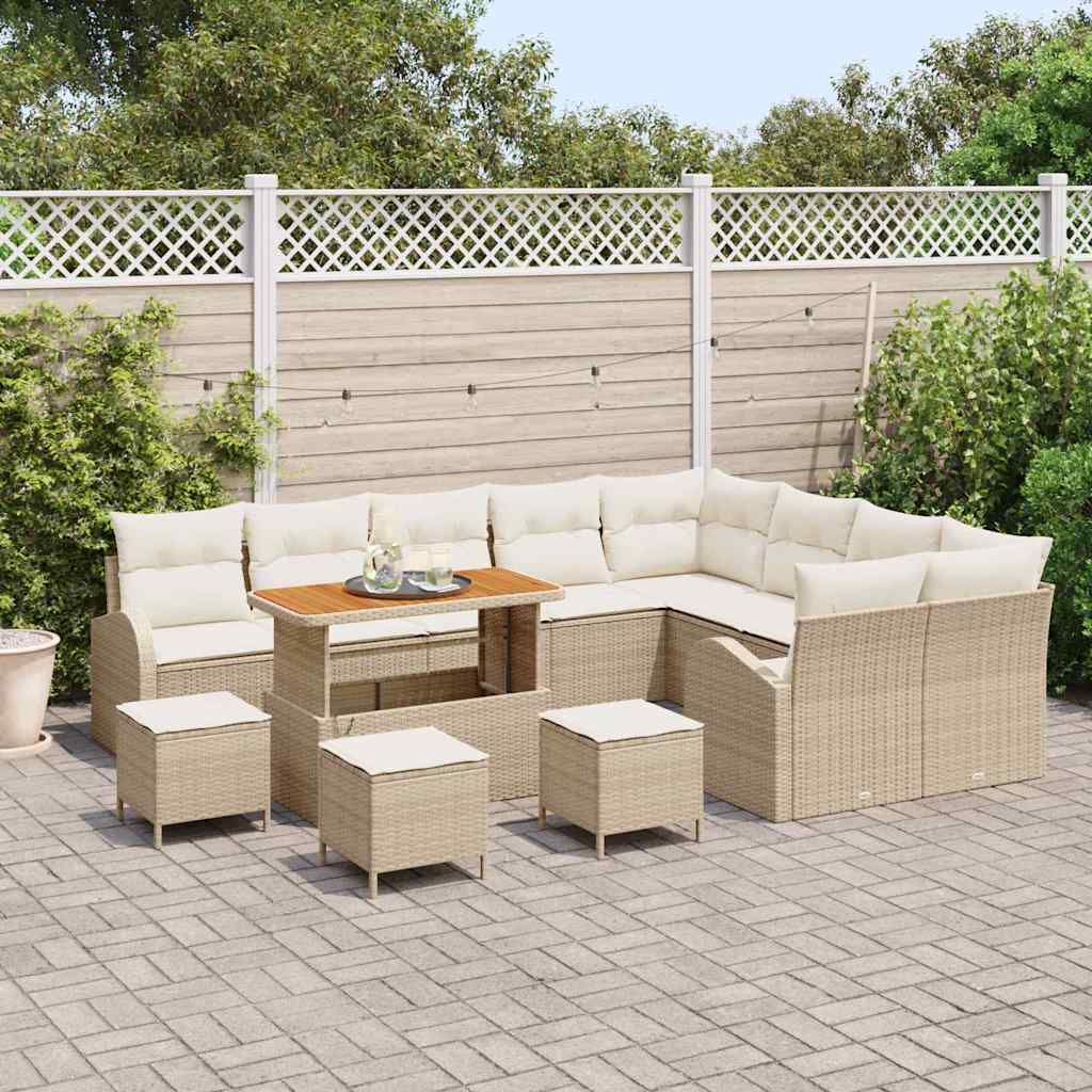 Set Divano da Giardino con cuscino 13 pcs Beige Poly Rattan - homemem39