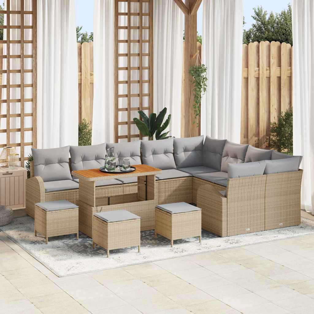 Set Divano da Giardino con cuscino 13 pcs Beige Poly Rattan - homemem39