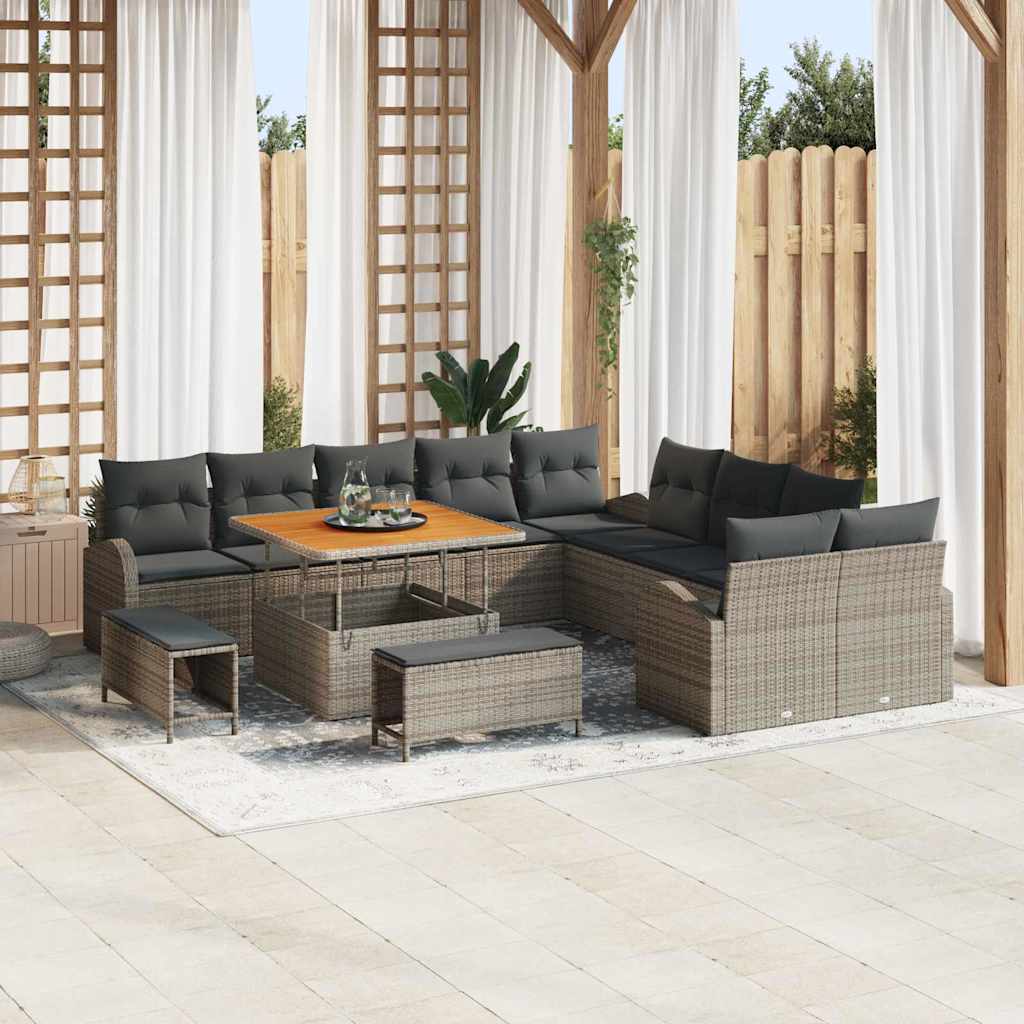 Set Divano da Giardino con cuscino 13 pcs Grigio Poly Rattan - homemem39