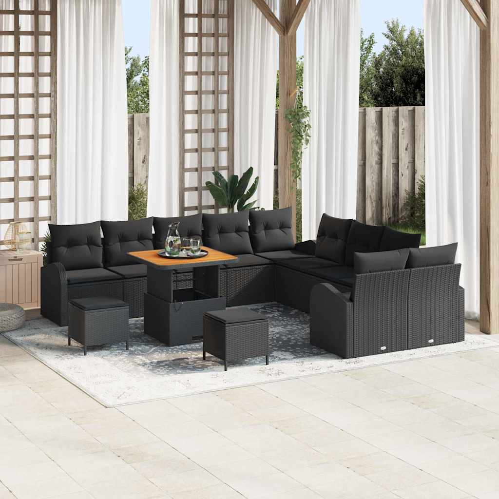Set Divano da Giardino con cuscino 13 pcs Nero Poly Rattan - homemem39