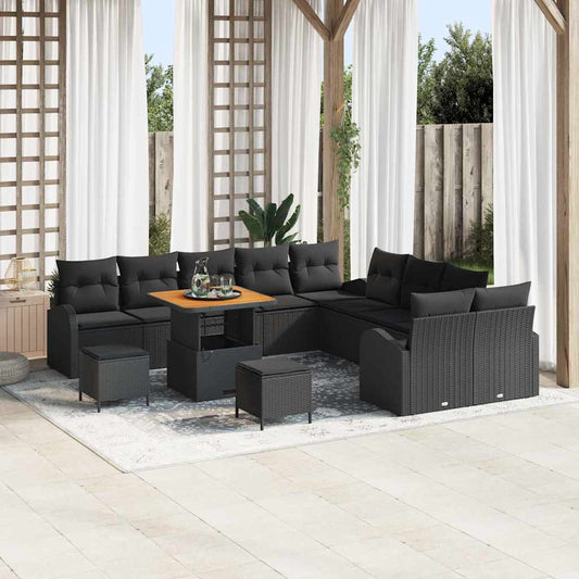 Set Divano da Giardino con cuscino 13 pcs Nero Poly Rattan - homemem39