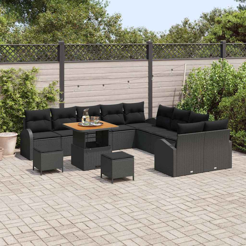 Set Divano da Giardino con cuscino 13 pcs Nero Poly Rattan - homemem39