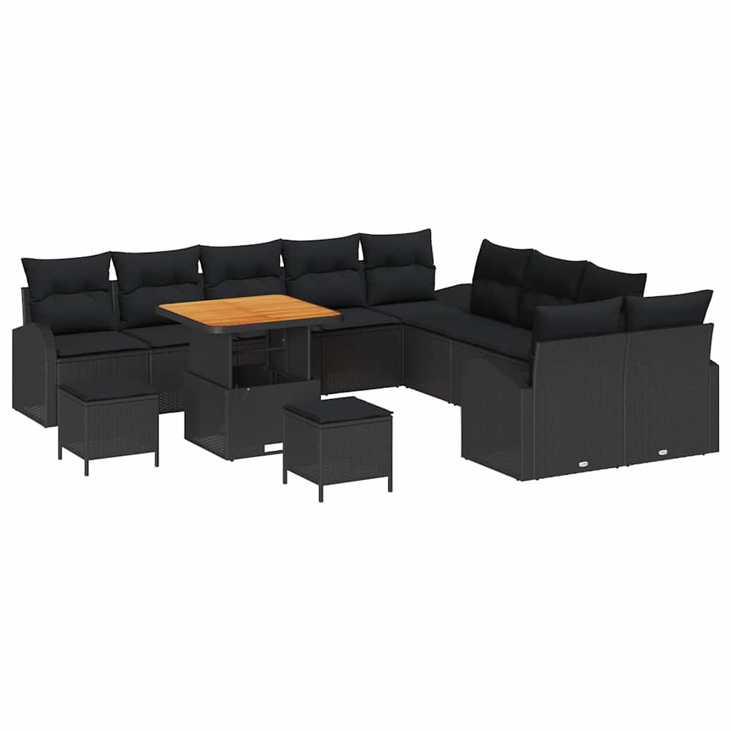 Set Divano da Giardino con cuscino 13 pcs Nero Poly Rattan - homemem39