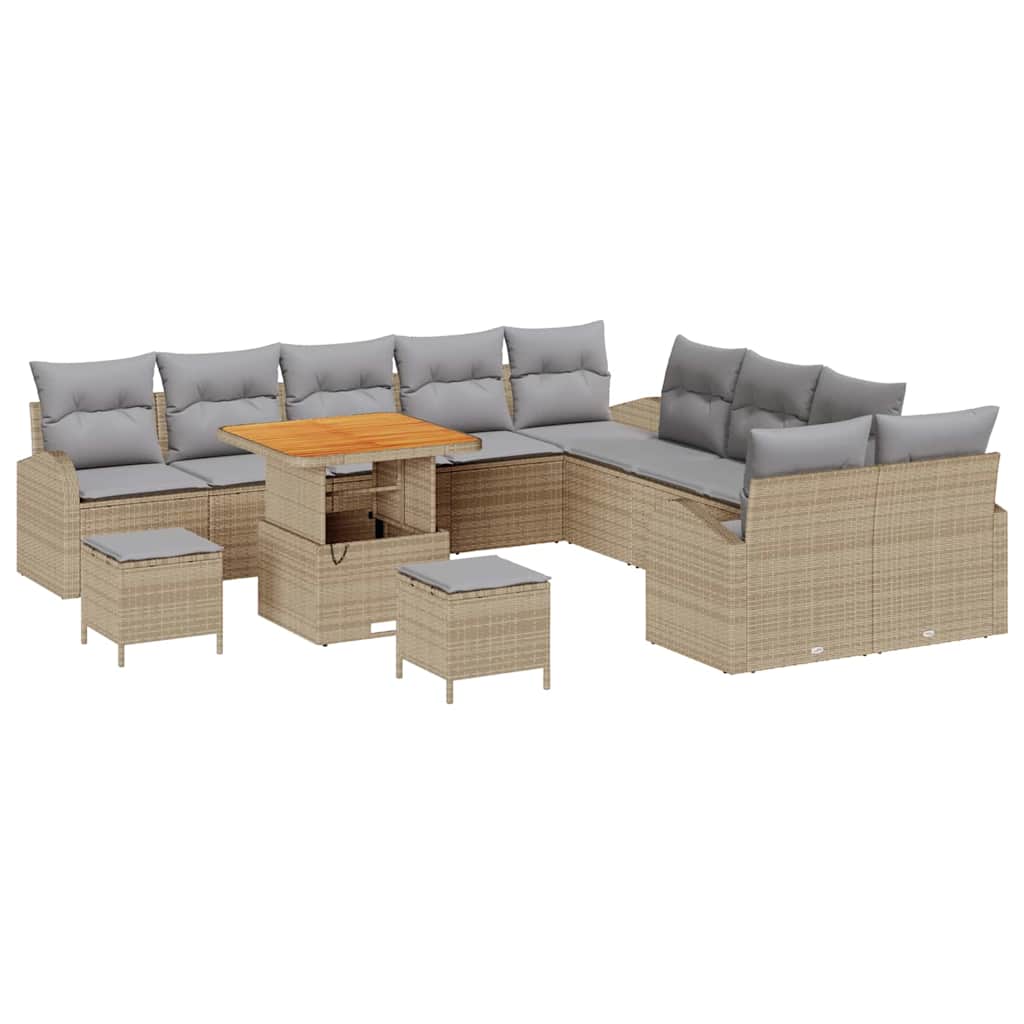 Set Divano da Giardino con cuscino 13 pcs Beige Poly Rattan - homemem39