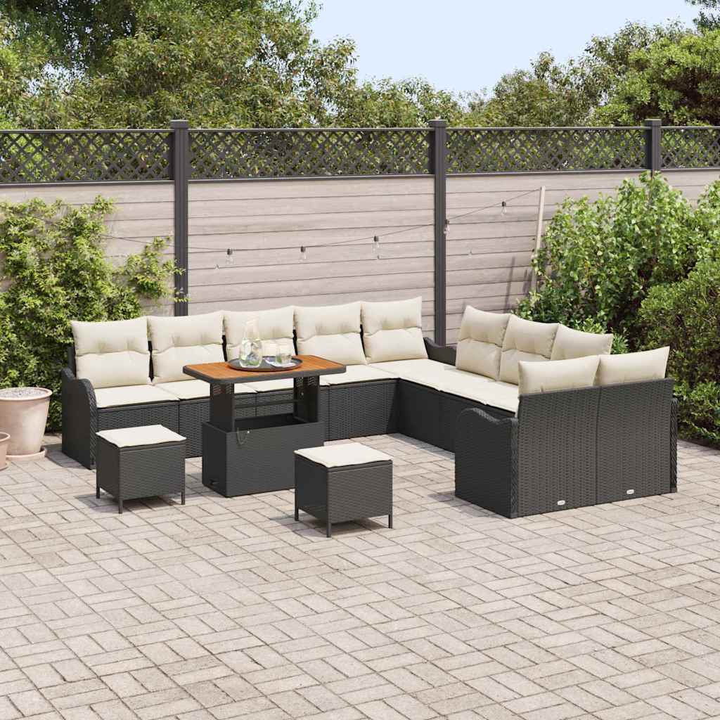 Set Divano da Giardino con cuscino 13 pcs Nero Poly Rattan - homemem39