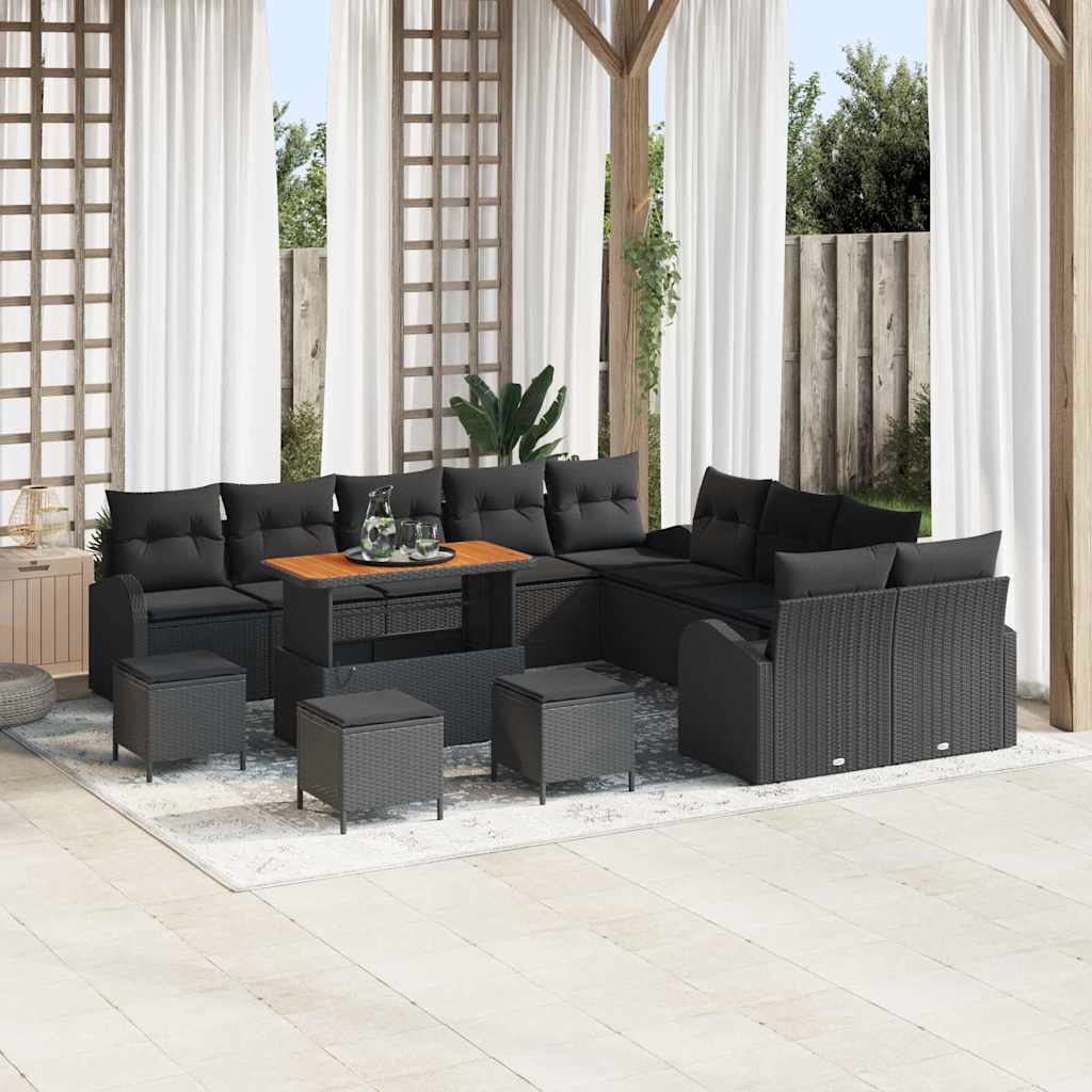 Set Divano da Giardino con cuscino 14 pcs Nero Poly Rattan - homemem39